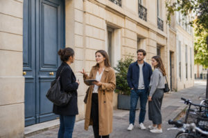 Plusieurs candidats attendent la visite d’un appartement à louer en septembre