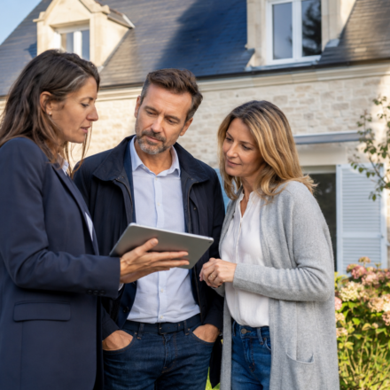Vendeurs de rentrée : faut-il remettre son bien au même prix qu’avant l’été ? Un couple de vendeurs examine l’estimation de sa maison avec une agente immobilière