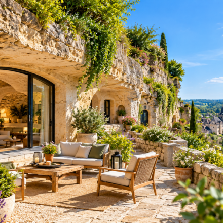 Maison troglodytique rénovée creusée dans la roche dans le Val de Loire