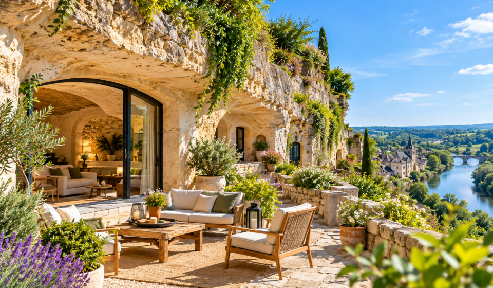 Maison troglodytique rénovée creusée dans la roche dans le Val de Loire